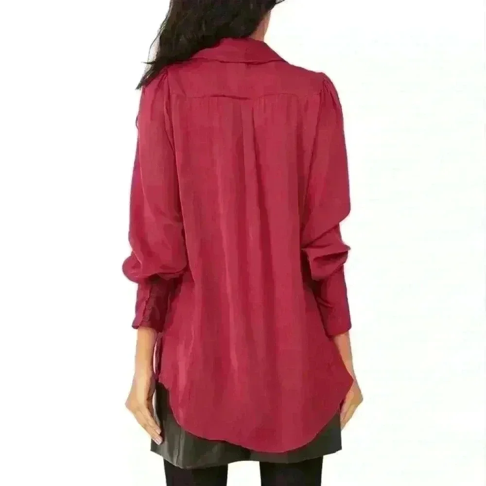 Free People Lala Button Up Off Beat Magenta Red Size Small